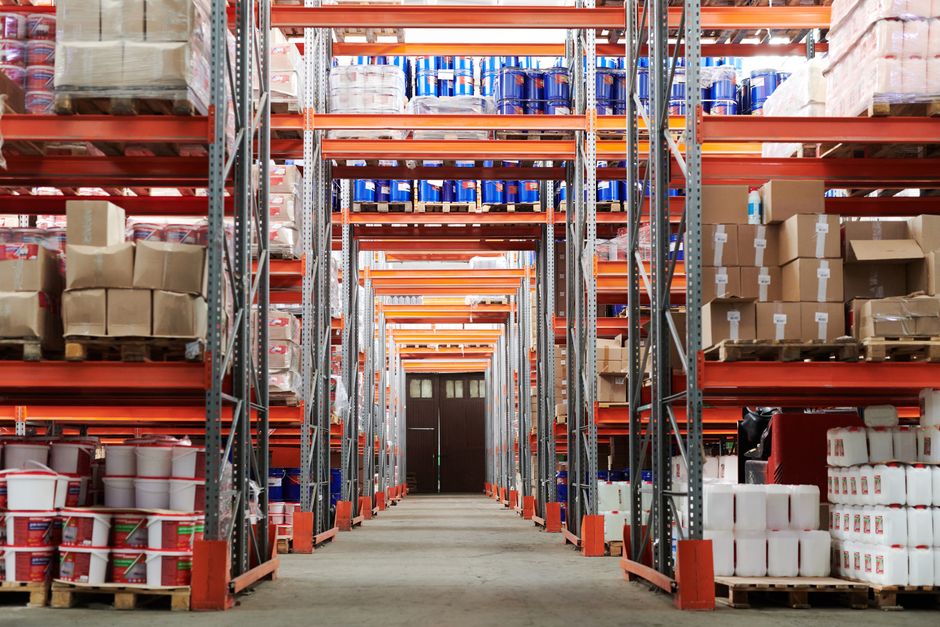 Building materials on the shelves of a supply store