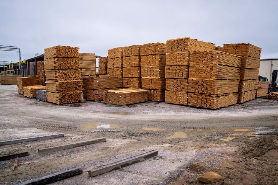 Lumber and building materials in a supply yard