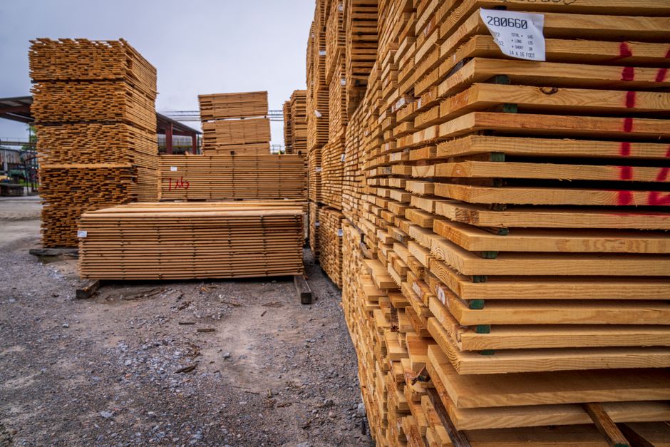 Stacked lumber in a timber yard